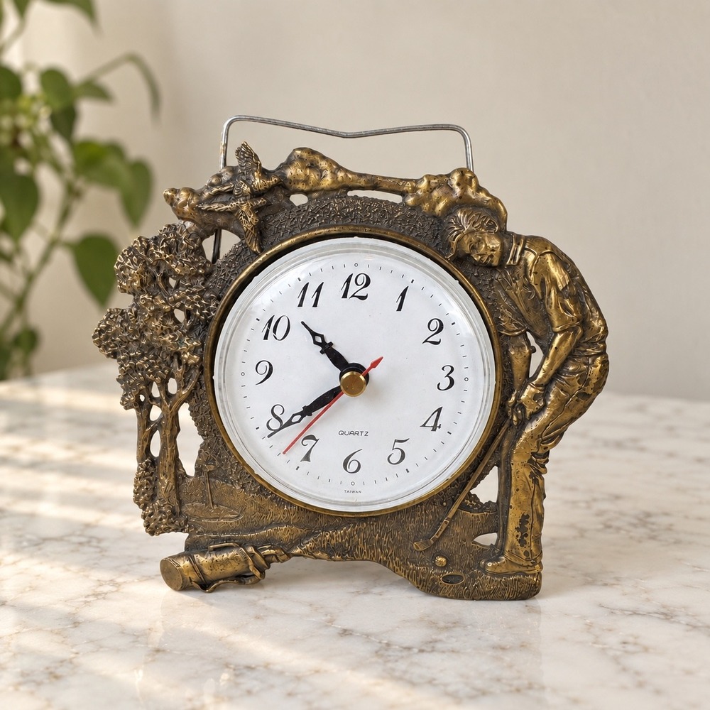 Vintage Golf Wall Clock Golfer Sports Man Cave Decor Bronze AS IS (Non Working)